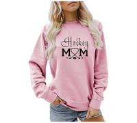 Generisch Pull pour femme - Automne et hiver - Avec doublure - En polaire - Hockey - Imprimé Mom - Streetwear - Manches longues - Hip Hop Y2K - Haut à col rond - Chemisier, rose clair, L