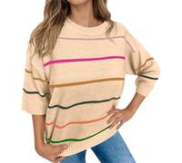 Generisch Pull pour femme avec bandes de couleurs contrastées et épaules superposées pour une élégance moderne, kaki, M