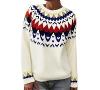 Generisch Pull pour femme avec motif norvégien coloré - Pull en tricot blanc de style Fair-Isle - Pull jacquard d'hiver pour les jours froids, Style_k01 Rouge, L