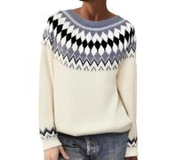 Generisch Pull pour femme avec motif norvégien coloré - Pull en tricot blanc de style Fair-Isle - Pull jacquard d'hiver pour les jours froids, Style_k03 Noir, L