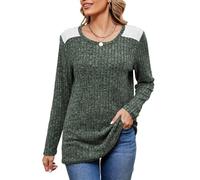 Generisch Pull pour femme - Col rond - Manches longues - Multicolore - Pull léger en tricot à manches longues - Chemisier pour l'automne et l'hiver - Pull en tricot épais, Vert armée., XL