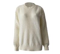 Generisch Pull pour femme de style bohème romantique avec manches en tricot perforé - Haut en tricot épaules dénudées avec col Carmen - Pull en tricot ludique pour un loisir féminin, Style_w01 beige