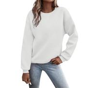 Generisch Pull pour femme, élégant avec fente unie, sweat à manches longues, pull d'hiver pour femme, surdimensionné, sans capuche, col rond, t-shirt à manches longues, hauts décontractés, Blanc., XXL