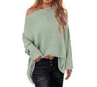 Generisch Pull pour femme, épaules dénudées, manches longues, surdimensionné, pull en tricot, haut ample, perruques de carnaval, GN1., XL
