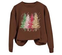 Generisch Pull pour femme - Lettre de Noël Blingbling Joyeux Noël - Col rond - Pull à manches longues - Pull imprimé, café, XL