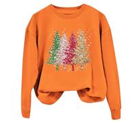 Generisch Pull pour femme Lettre de Noël Blingbling Joyeux Noël Col rond Pull à manches longues Pull imprimé, Orange, S