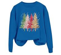 Generisch Pull pour femme Lettre de Noël Blingbling Joyeux Noël Col rond Pull à manches longues Pull imprimé, bleu, L