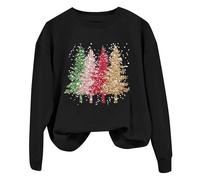 Generisch Pull pour femme Lettre de Noël Blingbling Joyeux Noël Col rond Pull à manches longues Pull imprimé, Noir , L