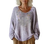 Generisch Pull pour femme - Pull en tricot pour femme - Col rond - Vintage - Manches longues - Pull tricoté avec imprimé déclaration - Décontracté - Confortable - T-shirt à manches longues - Stretch