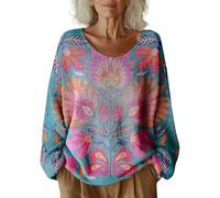 Generisch Pull pour femme - Pull en tricot pour femme - Col rond - Vintage - Manches longues - Pull tricoté avec imprimé déclaration - Décontracté - Confortable - T-shirt à manches longues - Stretch