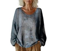Generisch Pull pour femme - Pull en tricot pour femme - Col rond - Vintage - Manches longues - Pull tricoté avec imprimé déclaration - Décontracté - Confortable - T-shirt à manches longues - Stretch