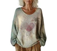 Generisch Pull pour femme - Pull en tricot pour femme - Col rond - Vintage - Manches longues - Pull tricoté avec imprimé déclaration - Décontracté - Confortable - T-shirt à manches longues - Stretch