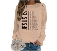 Generisch Pull pour femme, sweat à capuche décontracté avec col rond et imprimé lettres de dieu, kaki, M