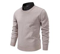 Generisch Pull pour homme avec col de chemise intégré - Pull en tricot fin 2 en 1 pour un look superposé intelligent - Haut décontracté pour le bureau et les loisirs, Style_d01 Beige, M