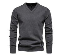 Generisch Pull pour homme avec col en V, pull en tricot élégant coupe ajustée, pull chaud en tricot fin, sweat-shirt à manches longues, pull d'hiver pour homme, pull en grosse maille, gris foncé, XL