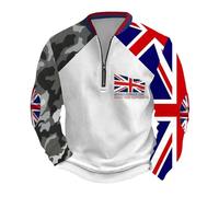 Generisch Pull pour homme avec drapeau Union Jack - Sweat-shirt avec demi-fermeture éclair et motif du Royaume-Uni - Haut décontracté de style britannique pour les fans, Style_f01 Blanc, 4XL