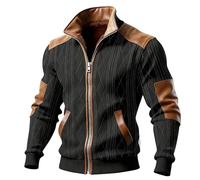 Generisch Pull pour homme avec fermeture éclair 1/4 - Col montant - Bicolore - Pull d'hiver chaud - Coupe droite - Pull de travail - Manches longues - Décontracté - Col roulé - Pull tricoté, O Noir