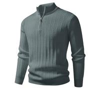 Generisch Pull pour homme - Demi-fermeture éclair - Manches longues - Pull d'hiver en tricot avec fermeture éclair - Col roulé - Chaud - Pull de travail pour homme - Pull en tricot fin, O gris., 4XL