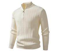 Generisch Pull pour homme - Demi-fermeture éclair - Manches longues - Pull d'hiver en tricot avec fermeture éclair - Col roulé - Chaud - Pull de travail pour homme - Pull en tricot fin, O beige., 4XL