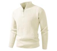 Generisch Pull pour homme - Demi-fermeture éclair - Manches longues - Pull d'hiver en tricot avec fermeture éclair - Col roulé - Chaud - Pull de travail pour homme - Pull en tricot fin, P beige, 4XL