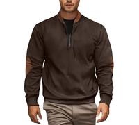 Generisch Pull pour homme en maille côtelée - Sweat à manches longues avec fermeture éclair et patchs au coude - Troyer classique pour un look décontracté soigné, Style_n02 Marron, XXL