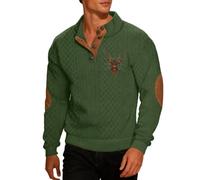 Generisch Pull pour homme en tricot 3D avec motif cerf et col Troyer - Sweat-shirt de style chasseur rustique - Haut avec faux tricot et écussons coudes, L