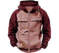 Generisch Pull pour homme - Fermeture éclair 1/4 - Pull de travail cargo avec poches multiples - Vintage - Pull à capuche rétro en polaire - Manches longues - Veste de transition d'hiver, Rose, L