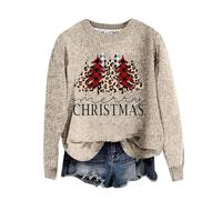 Generisch Pull rétro à col en V pour femme Pull ample à manches longues européen et uni, beige, S