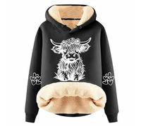 Generisch Pull rouge avec imprimé vache mignon, mode décontractée en polaire épaisse à manches longues sweatshirt tissu, Noir , M