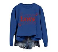 Generisch Pull sans capuche pour femme avec imprimé cœur d'amour romantique pour un look décontracté, bleu, L