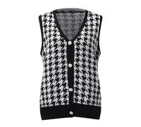 Generisch Pull sans manches court en coton pour femme - Gilet élégant pour l'automne - Col en V - Gilet tricoté à carreaux avec boutons - Veste en coton - Gilet polaire chaud - Pull ample, Noir , S