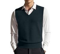 Generisch Pull sans manches pour homme - Col en V - Couleur unie - Coupe droite - Doux et léger - Sans manches - Gilet d'hiver, Vert armée., L