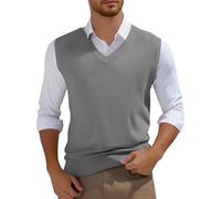 Generisch Pull sans manches pour homme - Col en V - Élégant - Sans manches - Coupe droite - Loisirs - Business - Hiver - Tricoté - Uni - Sans manches, gris foncé, 3XL