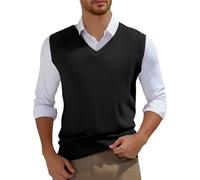 Generisch Pull sans manches pour homme - Col en V - Élégant - Sans manches - Coupe droite - Loisirs - Business - Hiver - Tricoté - Uni - Sans manches, Noir , XL
