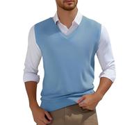 Generisch Pull sans manches pour homme - Col en V - Élégant - Sans manches - Coupe droite - Loisirs - Business - Hiver - Tricoté - Uni - Sans manches, bleu clair, XL