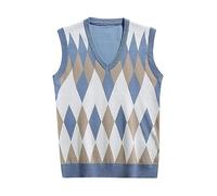 Generisch Pull sans manches pour homme - Col en V - Gilet en laine classique - Gilet en tricot - Pull d'affaires - Chemise en tricot douce et légère - Gilet de loisirs universitaire, bleu, XL