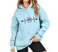 Generisch Pull tendance pour femme avec empreinte de pied de chat imprimé ondes radio pour couples sans cordon de serrage décontracté sweat-shirt veste en matériau doux, BU1, S