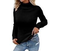 Generisch Pull thermique à col roulé pour femme avec doublure en polaire - Pull en tricot doublé en maille côtelée - Pull d'hiver chaud et moulant pour les jours froids, L