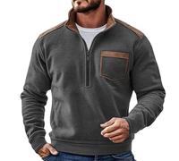 Generisch Pull Troyer pour homme avec détails contrastés - Sweat-shirt avec fermeture éclair et poche de poitrine | Pull décontracté à manches longues dans un mélange de matériaux, Stil_t03 Gris, M