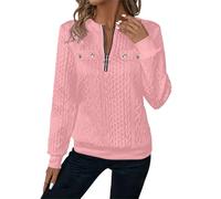 Generisch Pull uni pour femme décontracté demi-fermeture éclair tricoté sans loisirs doux Blouses de rechange Vêtements d'extérieur à la mode, Rose, S
