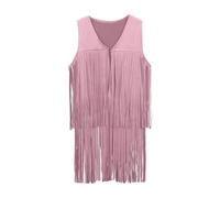 Generisch Pull ventre nu pour femme des années 60 et 70 Western Cowgirl Gilet Tenues Hippie Costume Ensemble Enfants Filles Franges Gilet Cosplay Fête Costume Veste d'hiver Enfant 4 ans, Rose, 9-10