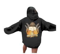Generisch Pulli Sweat à capuche de Noël pour femme avec imprimé Oktoberfest Épaules recoupées Manchettes en maille, Noir , 3XL