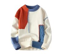 Generisch Pullover Colorblock Homme Patchwork Surdimensionné Tricot torsadé Hiver Chaud Tricot épais Slim Fit Sans Capuche Motif torsadé Streetwear Hauts, O Orange, M