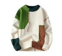 Generisch Pullover Colorblock Homme Patchwork Surdimensionné Tricot torsadé Hiver Chaud Tricot épais Slim Fit Sans Capuche Motif torsadé Streetwear Hauts, O vert clair, XXL