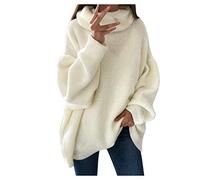Generisch Pullover en maille pour femmes à col roulé en coton à gros tricot avec col roulé Pull élégant à manches longues Pull en maille avec col roulé Pullover pour femmes Pull chaud d'hiver Pullover
