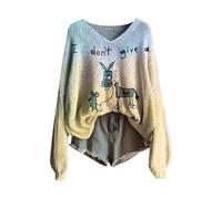 Generisch Pullover pour Femme avec Col en V - Sweatshirt - Patchwork - Couleurs Arc-en-ciel - Pull en Tricot à Blocs de Couleurs - Pull Élégant Vintage - Longsleeve - Sweat-shirt - Longpullover Coloré