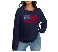 Generisch Pullover pour femmes à manches longues avec drapeau USA - Sweatshirt en tricot - Memorial Day - Chemises amples - Pull d'hiver pour femmes, bleu, M