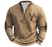Generisch Pullover pour Homme Cerf Chasse Western Sweatshirt Haut Vintage Ethnique Mythologie Nordique Viking Pull à Zip 1/4 Col Droit Chandail Gothique Sweatshirts Pull de Noël, kaki, 5XL