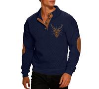 Generisch Pullover pour Homme en tricot 3D avec motif cerf et col Troyer - Sweatshirt de style rustique de chasseur | Haut avec faux motif tricoté et écussons aux coudes, XL