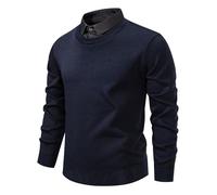 Generisch Pullover pour hommes avec col chemise intégré - Pull 2-en-1 en maille fine pour un look superposé élégant | Haut business-casual pour le bureau et les loisirs, M